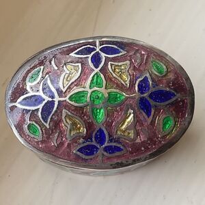 VINTAGE STERLING SILVER 925 HAND MADE ENAMEL INLAID TREASURE BOX​​